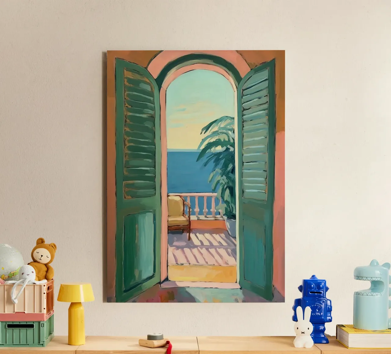 Glimpses of light: The world through an open window alu-dibond by Nikis Art Studio