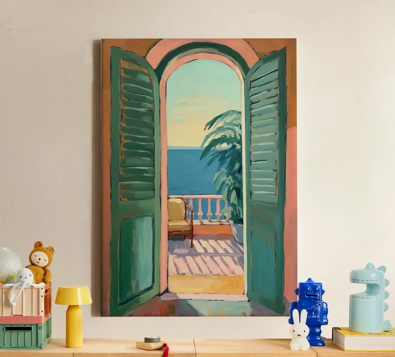 Lumières : le monde à travers une fenêtre ouverte toile de Nikis Art Studio