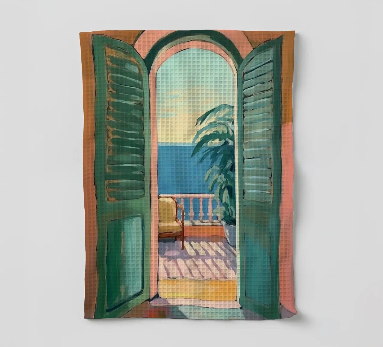 Lumières : le monde à travers une fenêtre ouverte torchon de Nikis Art Studio