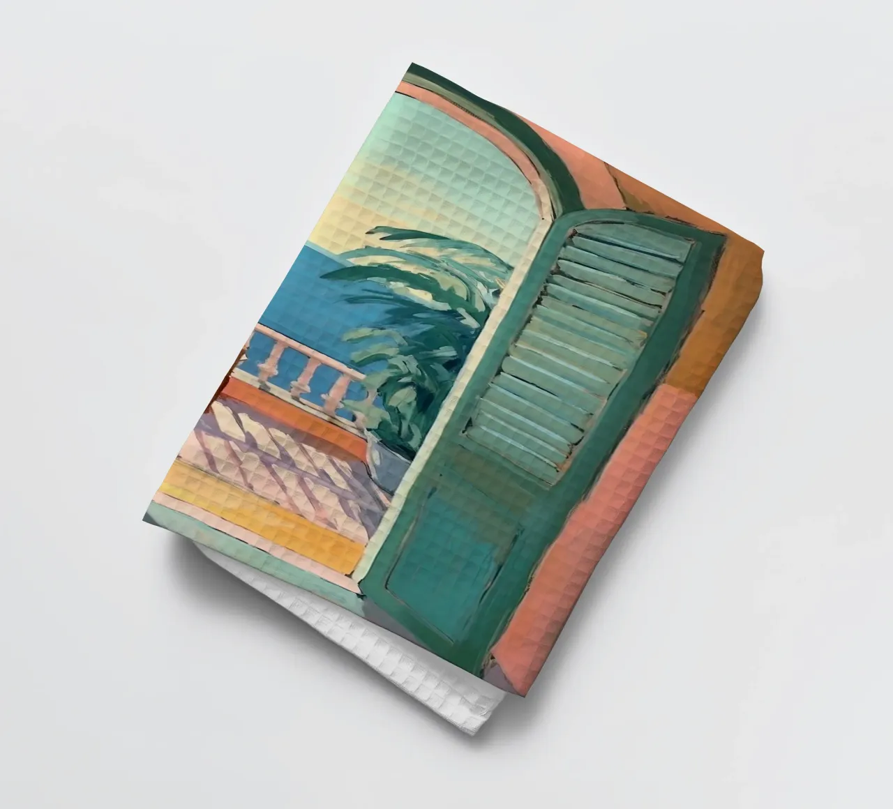 Lumières : le monde à travers une fenêtre ouverte torchon de Nikis Art Studio