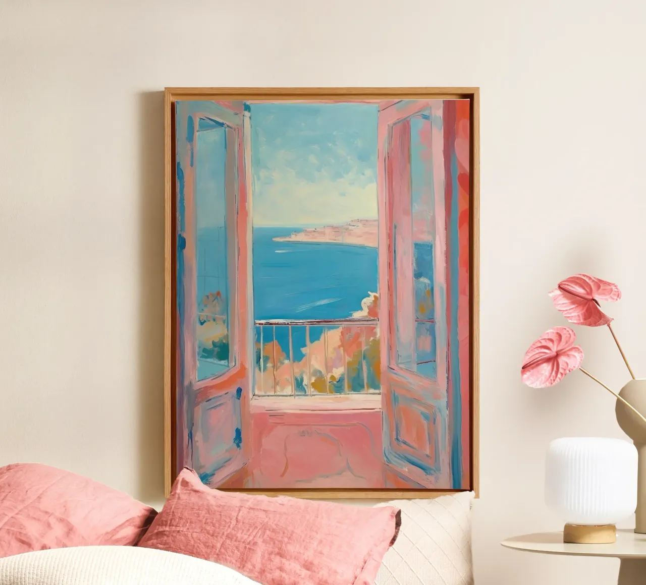 Mediterranean window: A vision in colour canvas with Floater frame by Nikis Art Studio