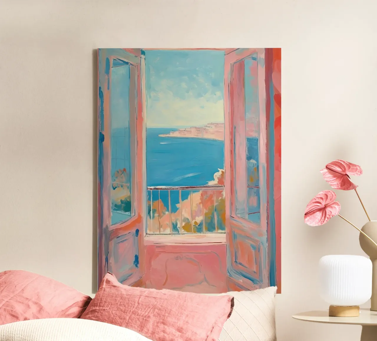 Mediterranean window: A vision in colour canvas with Floater frame by Nikis Art Studio
