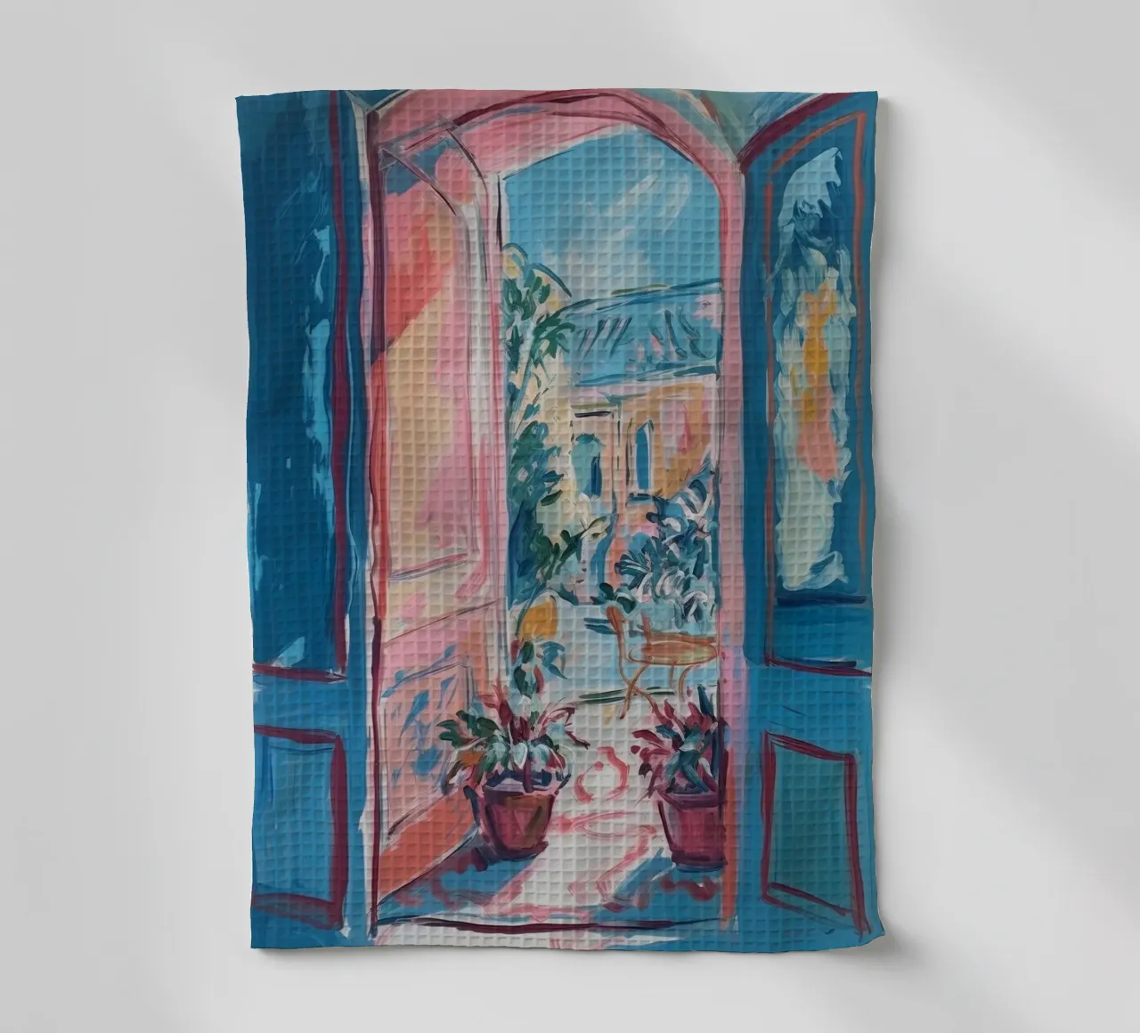 Mediterranean silence: a glimpse into infinity tea towel by Nikis Art Studio