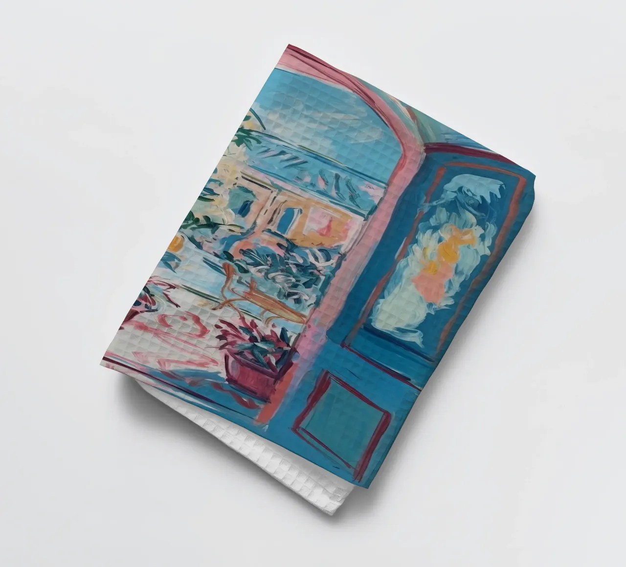 Mediterranean silence: a glimpse into infinity tea towel by Nikis Art Studio