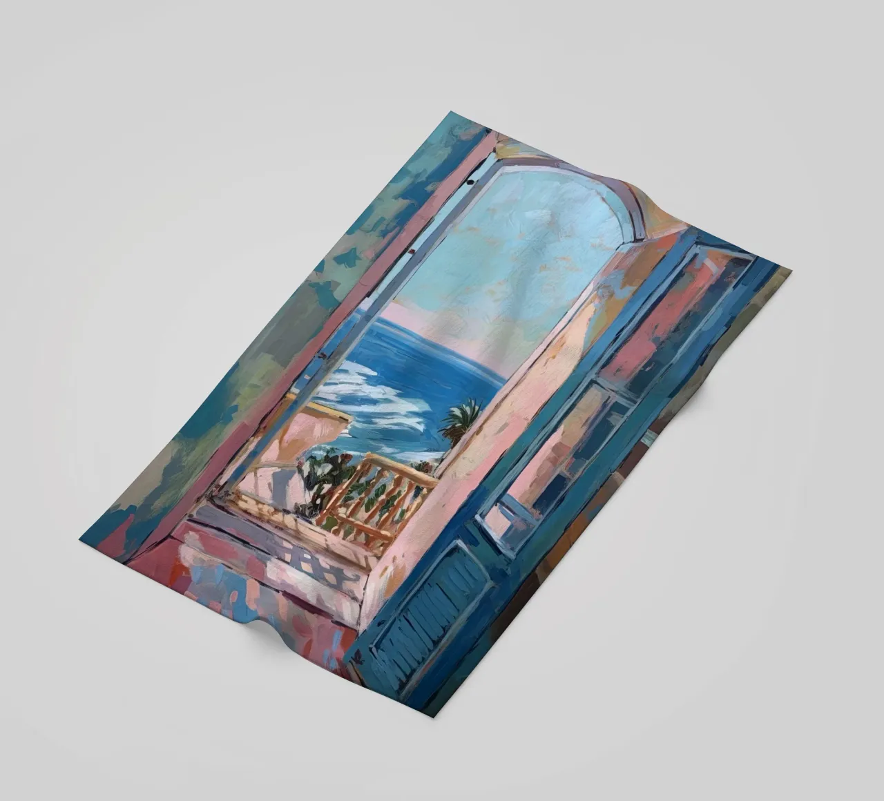 Where colours breathe: the open window beach towel by Nikis Art Studio