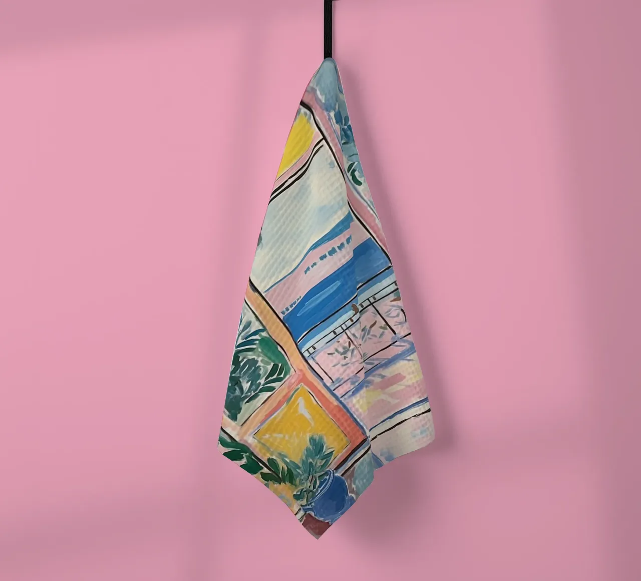 A window and the world behind it tea towel by Nikis Art Studio