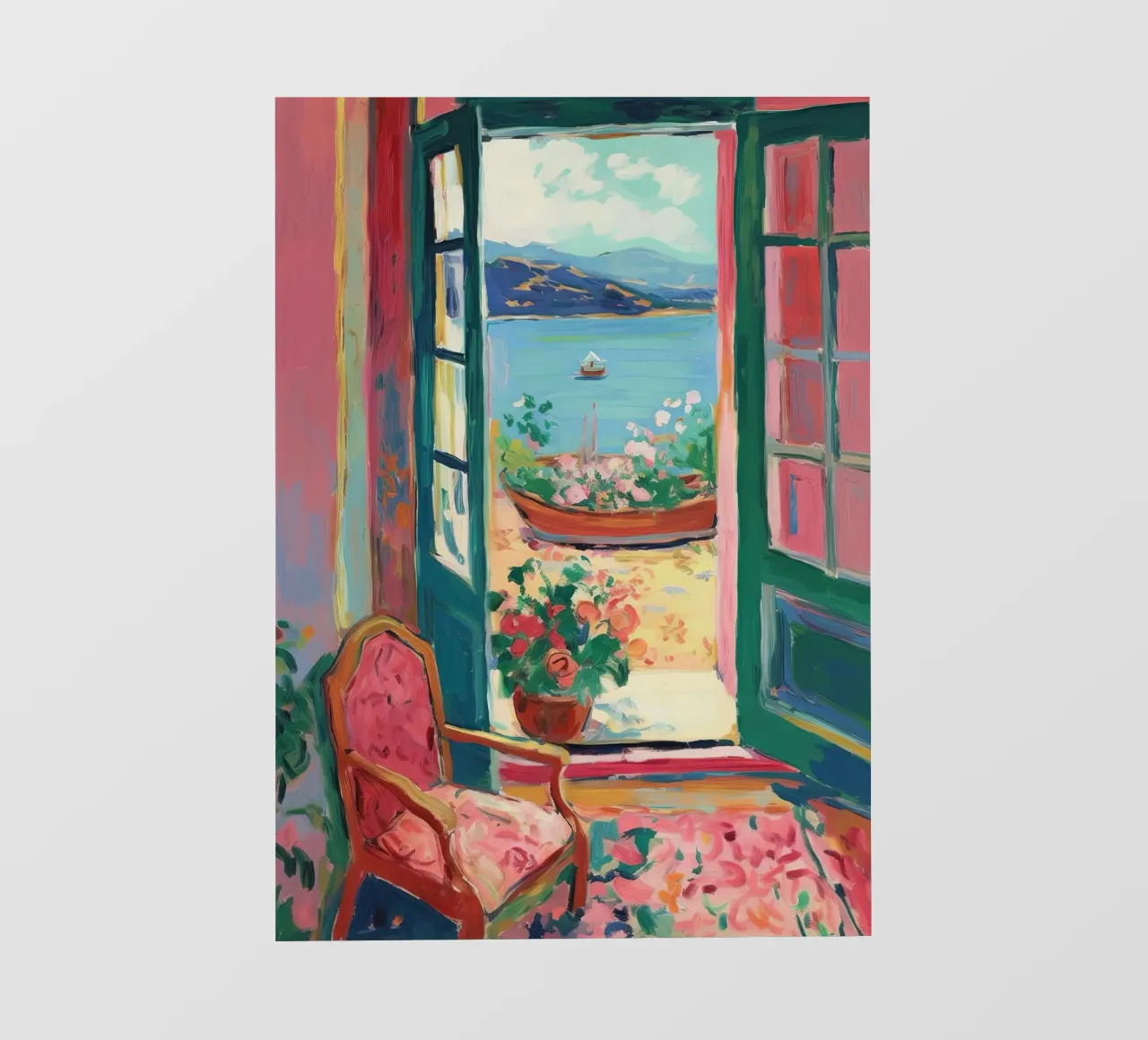 Mediterranes Blau: Ein Fenster voller Hoffnung PVC Plane von Nikis Art Studio