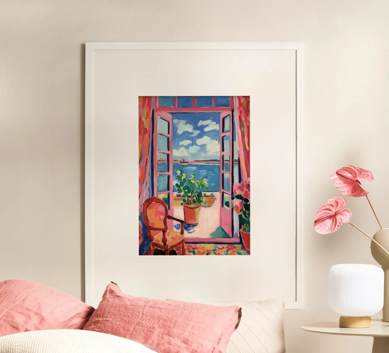 Fenêtre sur le sud : où la lumière et les couleurs dansent poster de Nikis Art Studio