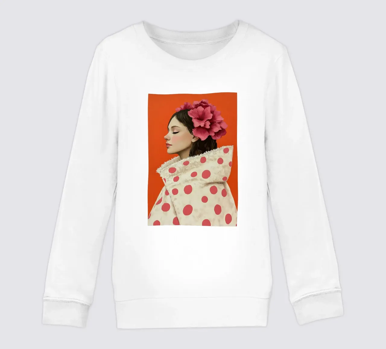 Donna con cappotto a pois felpa bambino da Carinaprint