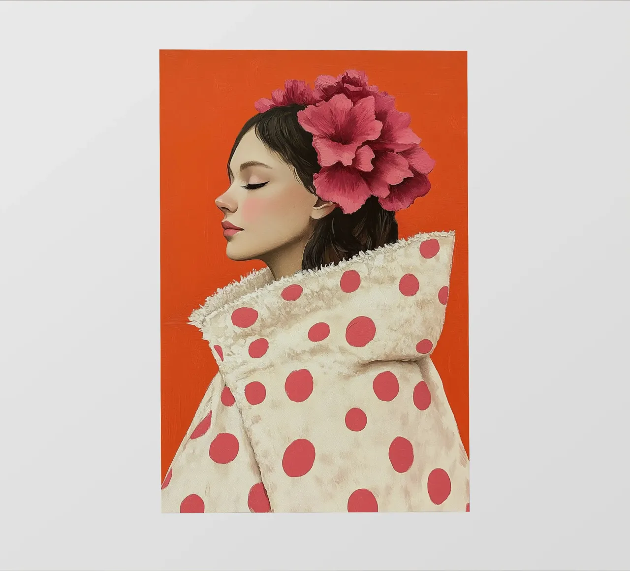 Donna con cappotto a pois telo in pvc da Carinaprint