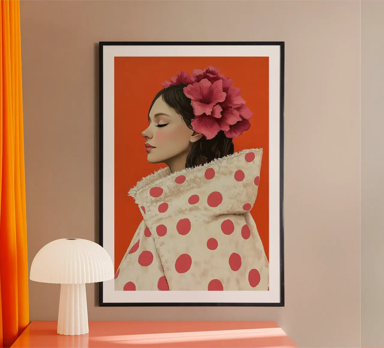 Donna con cappotto a pois carta hahnemühle da Carinaprint