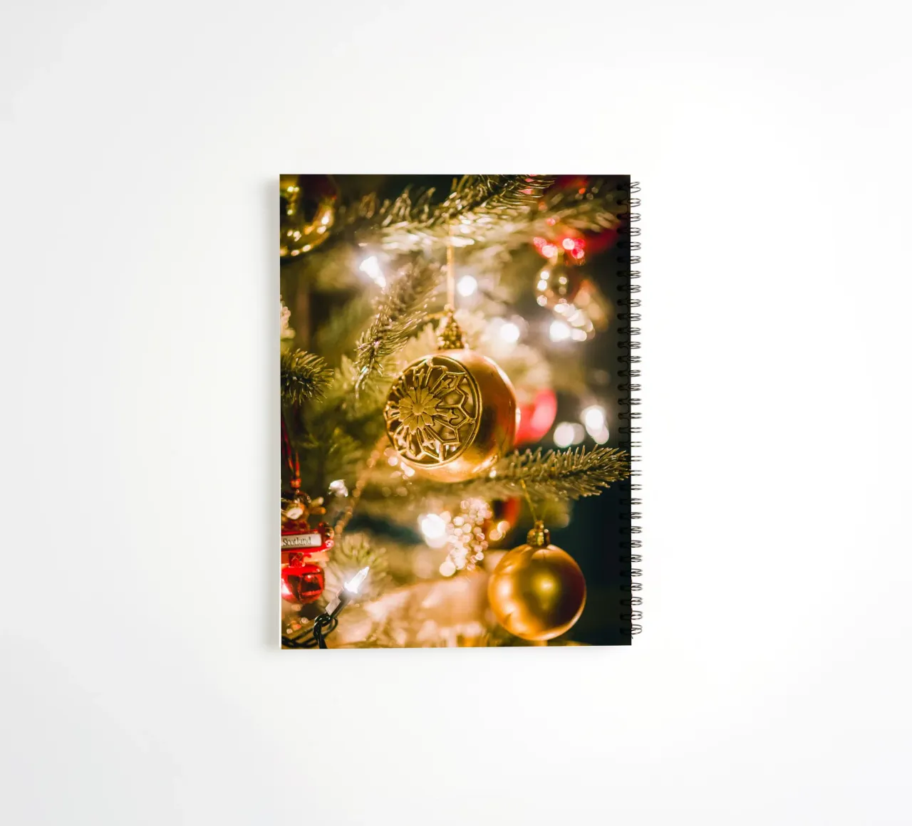Golden Christmas bauble - Elegant festive motif spiral notebook by Whole©