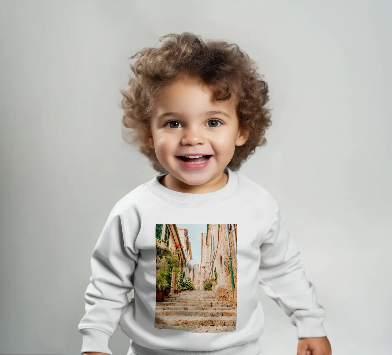 Mallorca - Stone staircase with green plants in Fornalutx baby sweatshirt by Bold and Retro