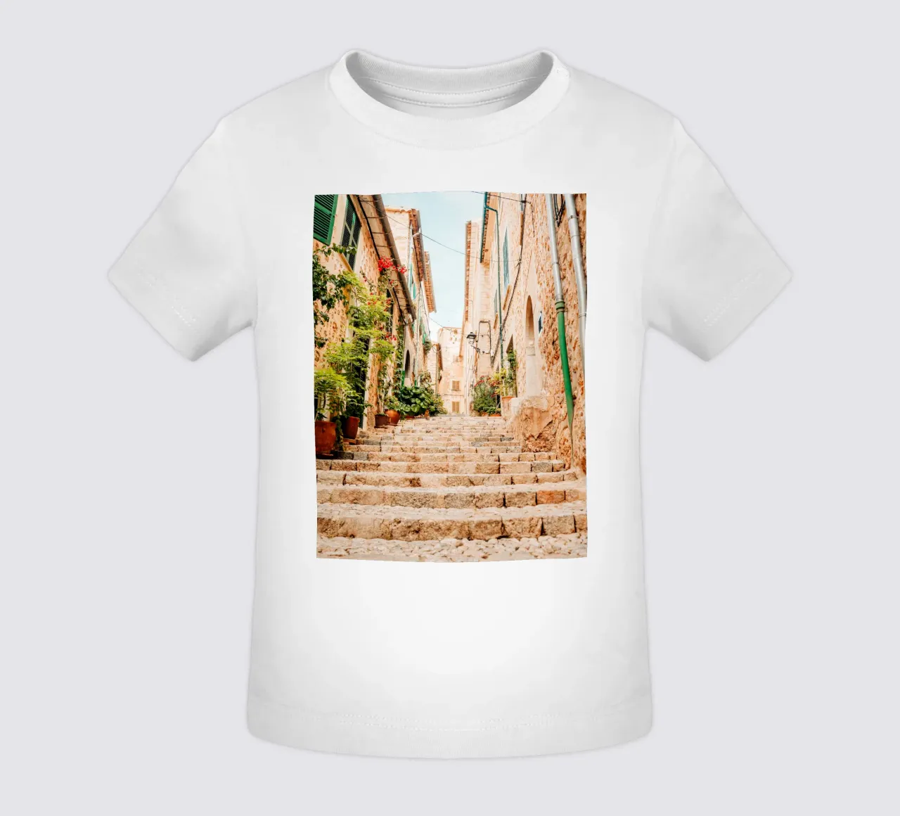 Maiorca - Scala in pietra con piante verdi a Fornalutx maglietta neonato da Bold and Retro