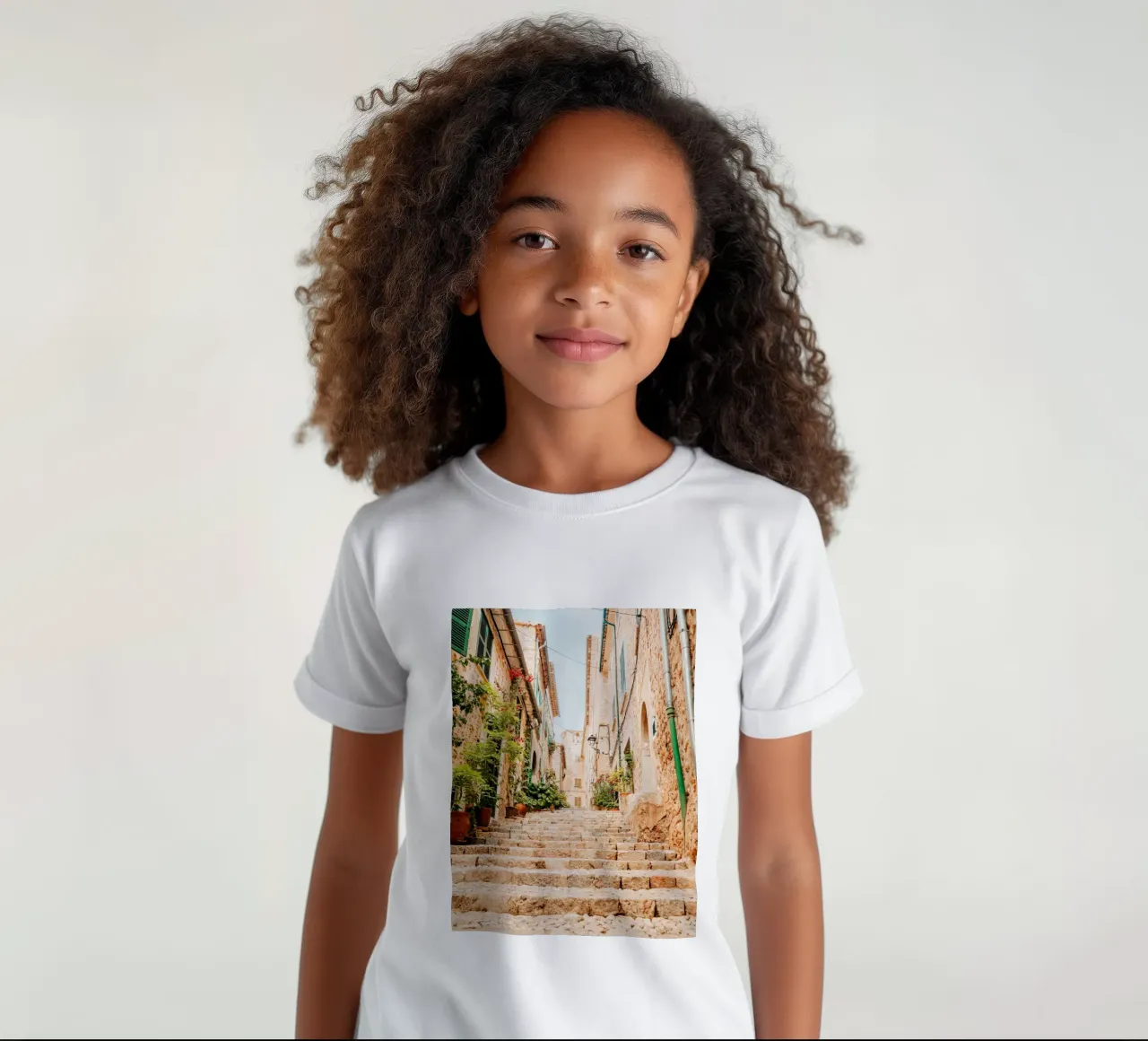 Maiorca - Scala in pietra con piante verdi a Fornalutx t-shirt bambini da Bold and Retro