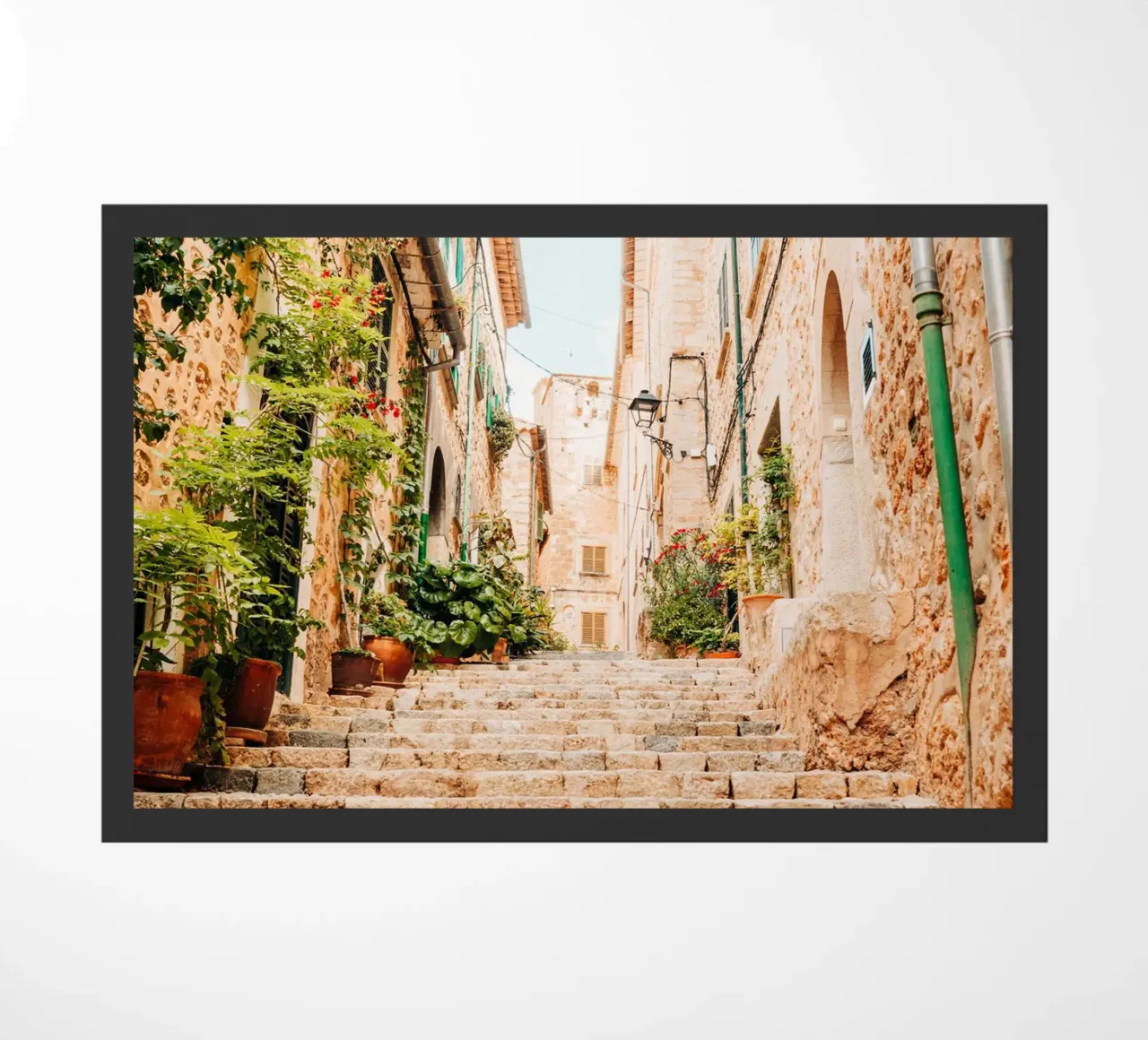 Maiorca - Scala in pietra con piante verdi a Fornalutx zerbino da Bold and Retro