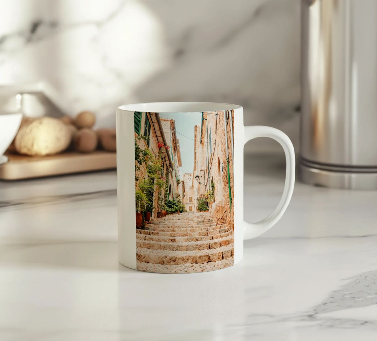 Maiorca - Scala in pietra con piante verdi a Fornalutx tazza in ceramica da Bold and Retro