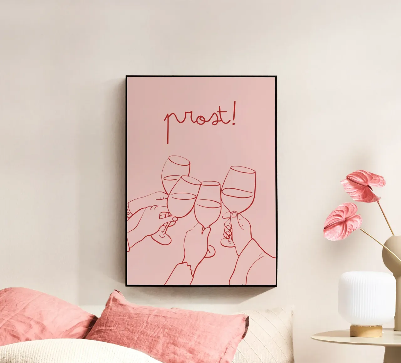 Taza de vino Prost Póster Blanco y Negro Decoración Retro Pub metacrilato de pdigitalprints