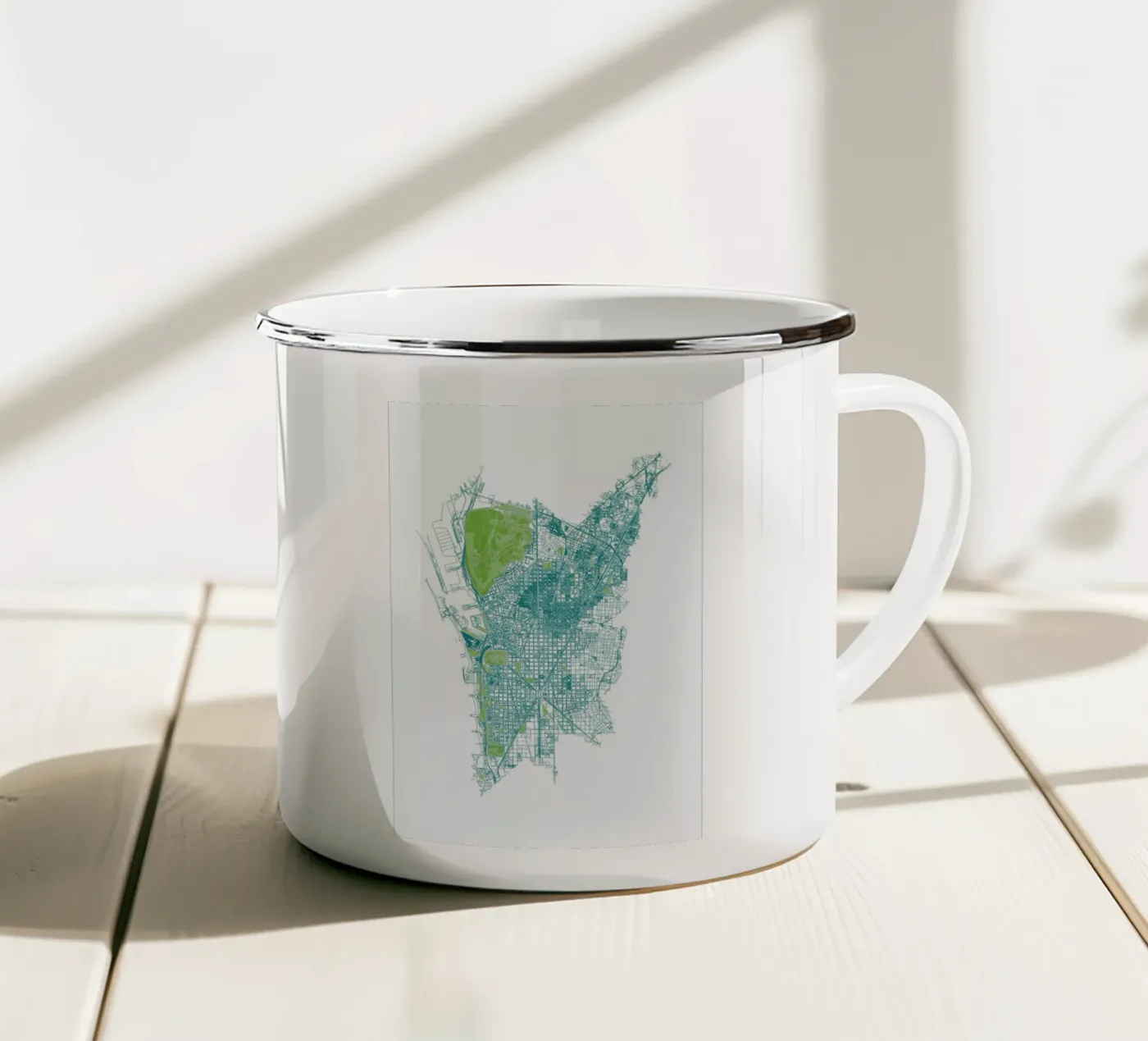 Barcelona Pattern No Pattern enamel mug by Mattygug