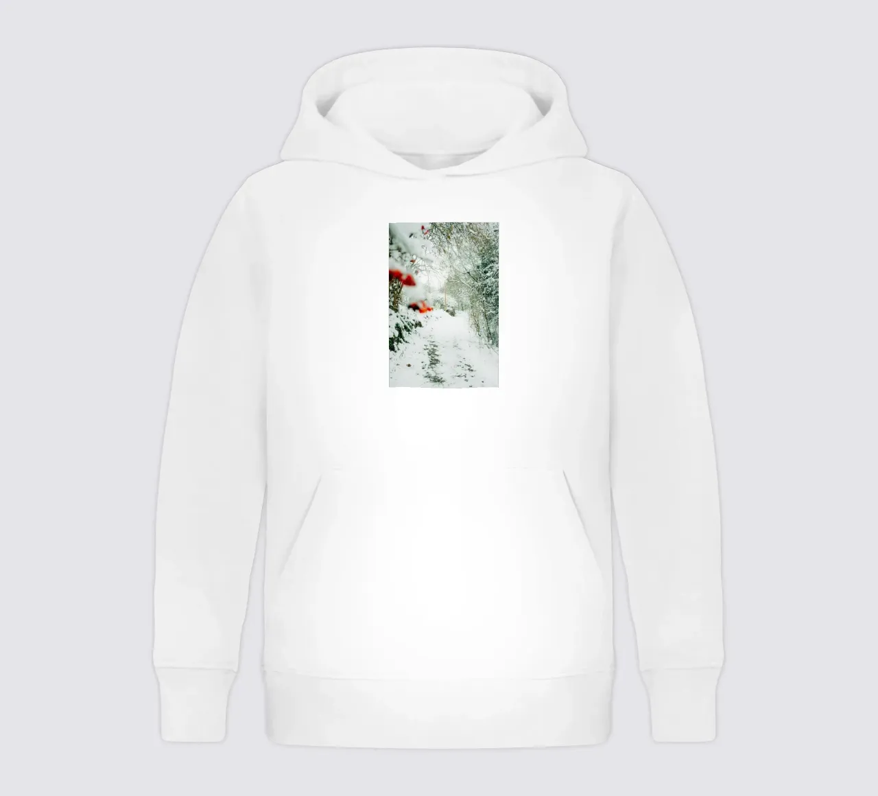 Winter landscape Saxon Switzerland - Forest path with snow kids hoodie by Bold and Retro