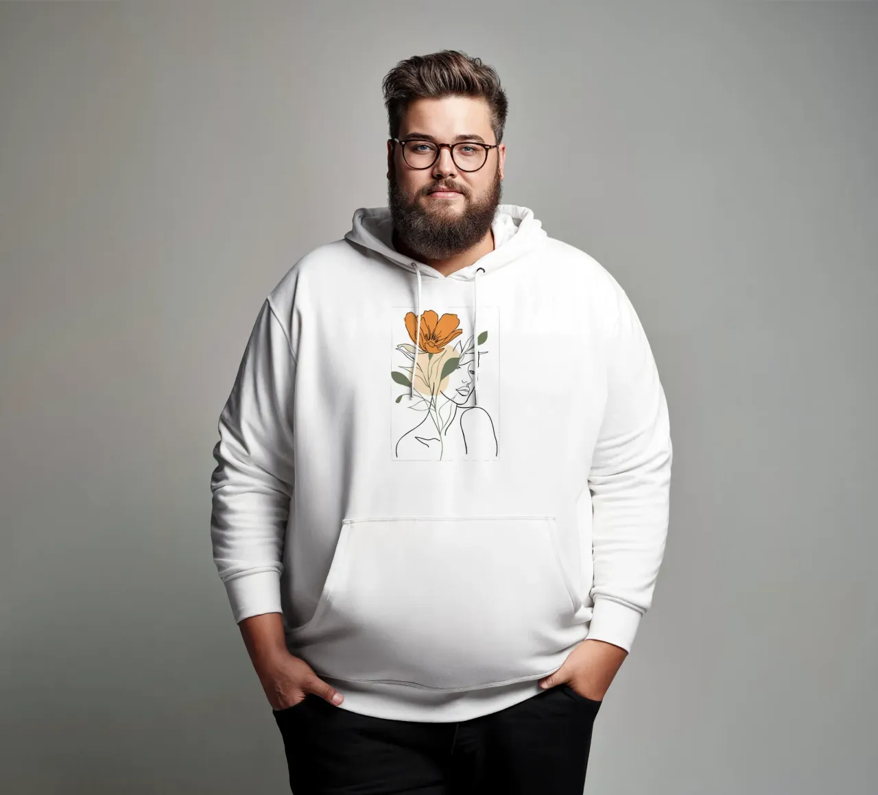Serene face intertwined with a large orange flower Hoodie von LisaArtes