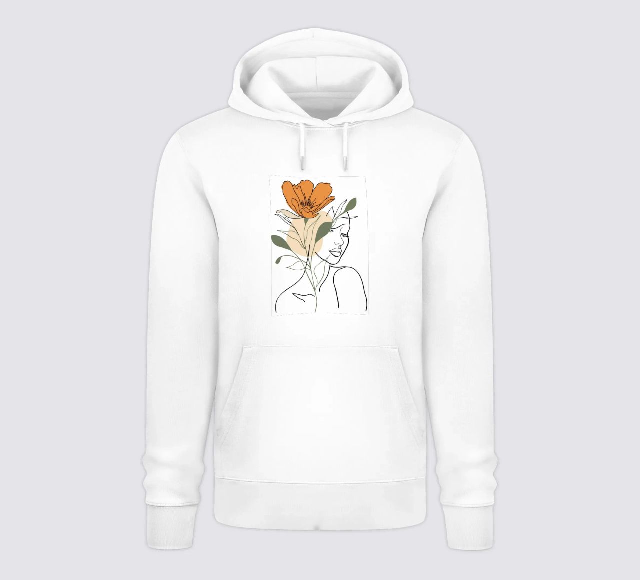 Serene face intertwined with a large orange flower felpa con cappuccio da LisaArtes