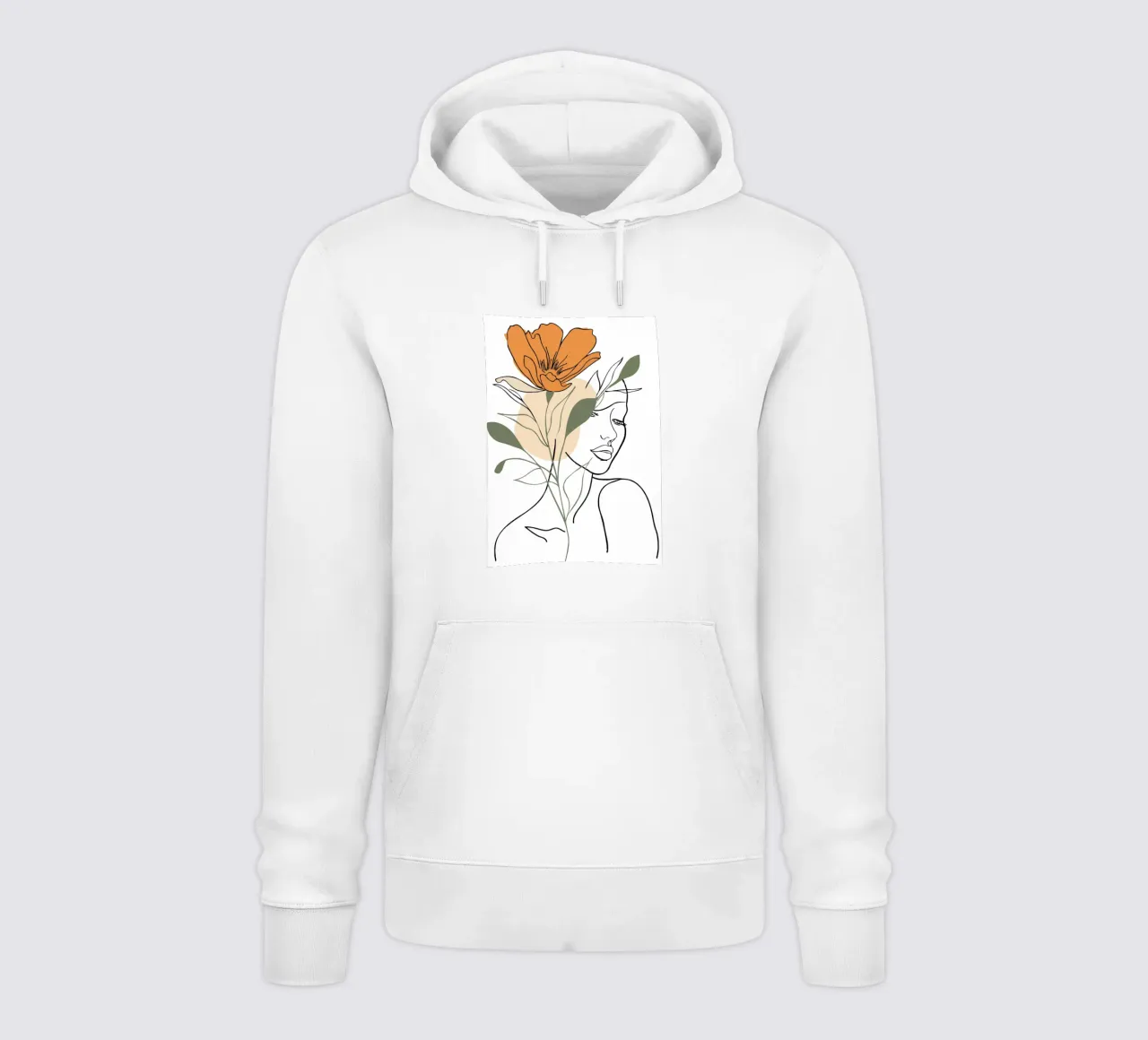 Serene face intertwined with a large orange flower felpa con cappuccio da LisaArtes