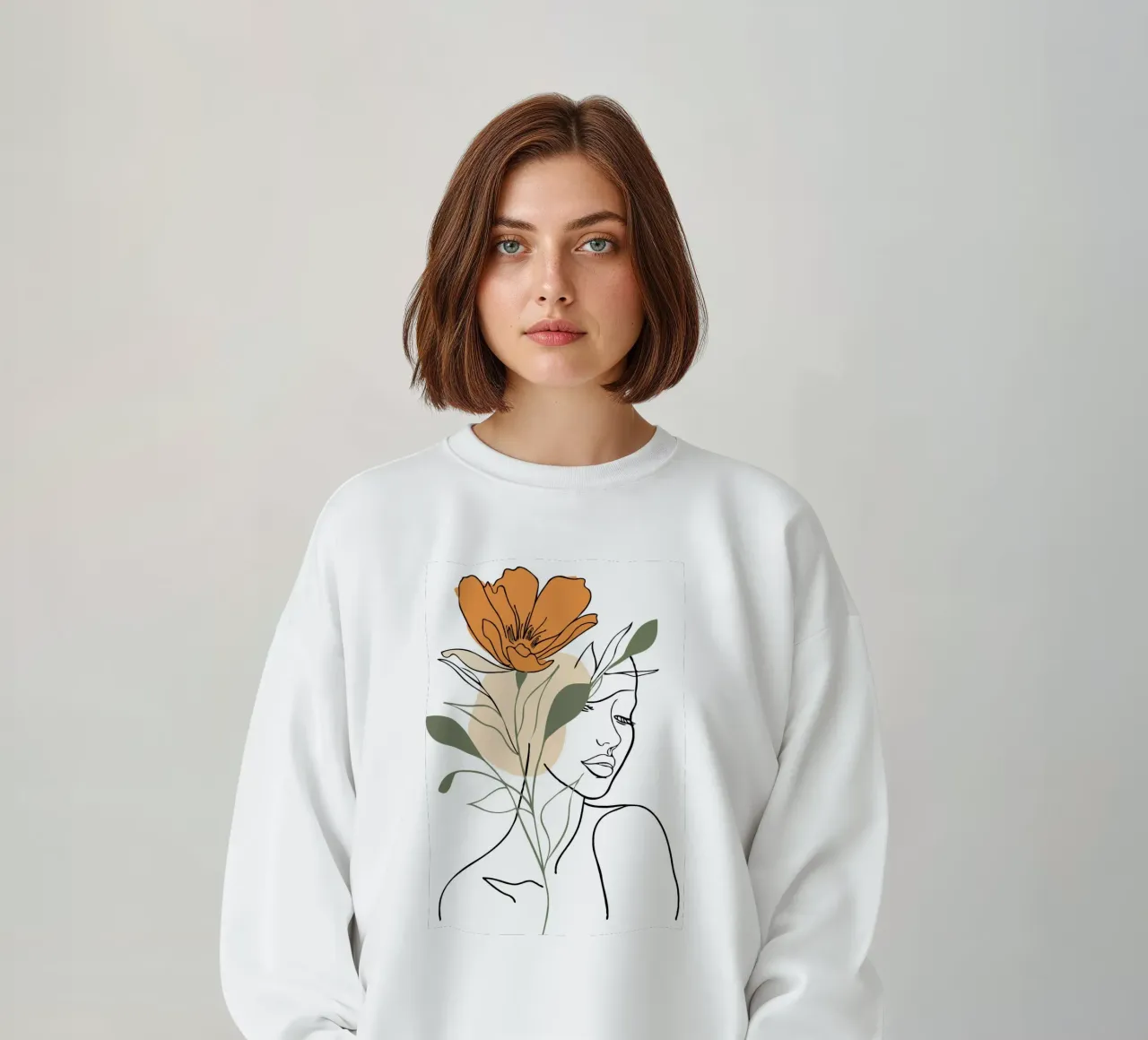 Serene face intertwined with a large orange flower sweat de LisaArtes