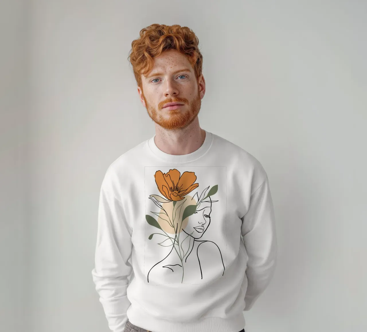 Serene face intertwined with a large orange flower Sweatshirt von LisaArtes