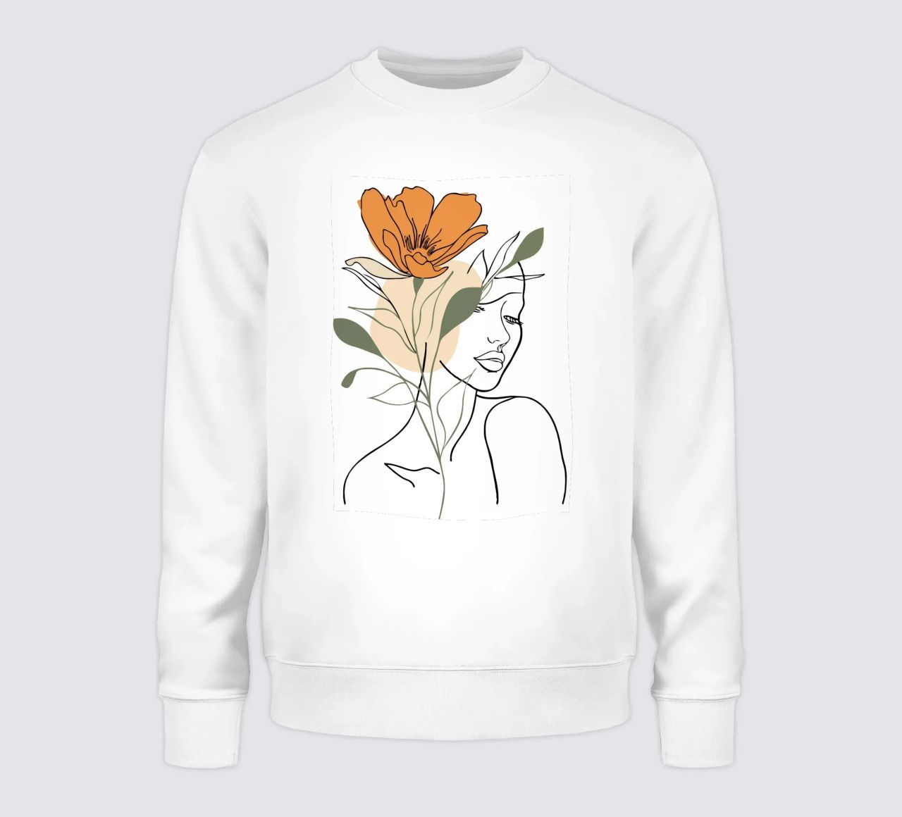 Serene face intertwined with a large orange flower felpa da LisaArtes