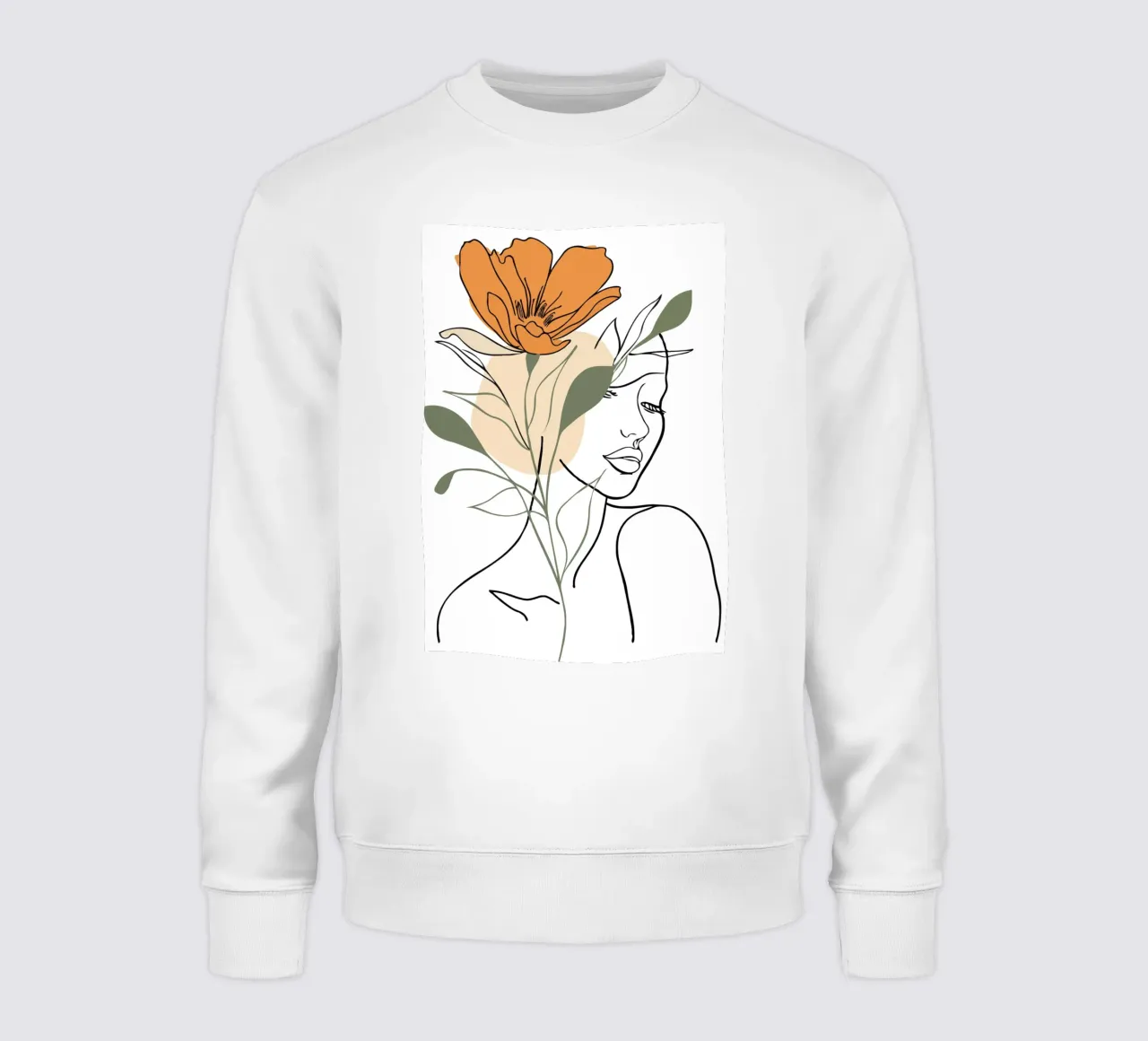 Serene face intertwined with a large orange flower felpa da LisaArtes