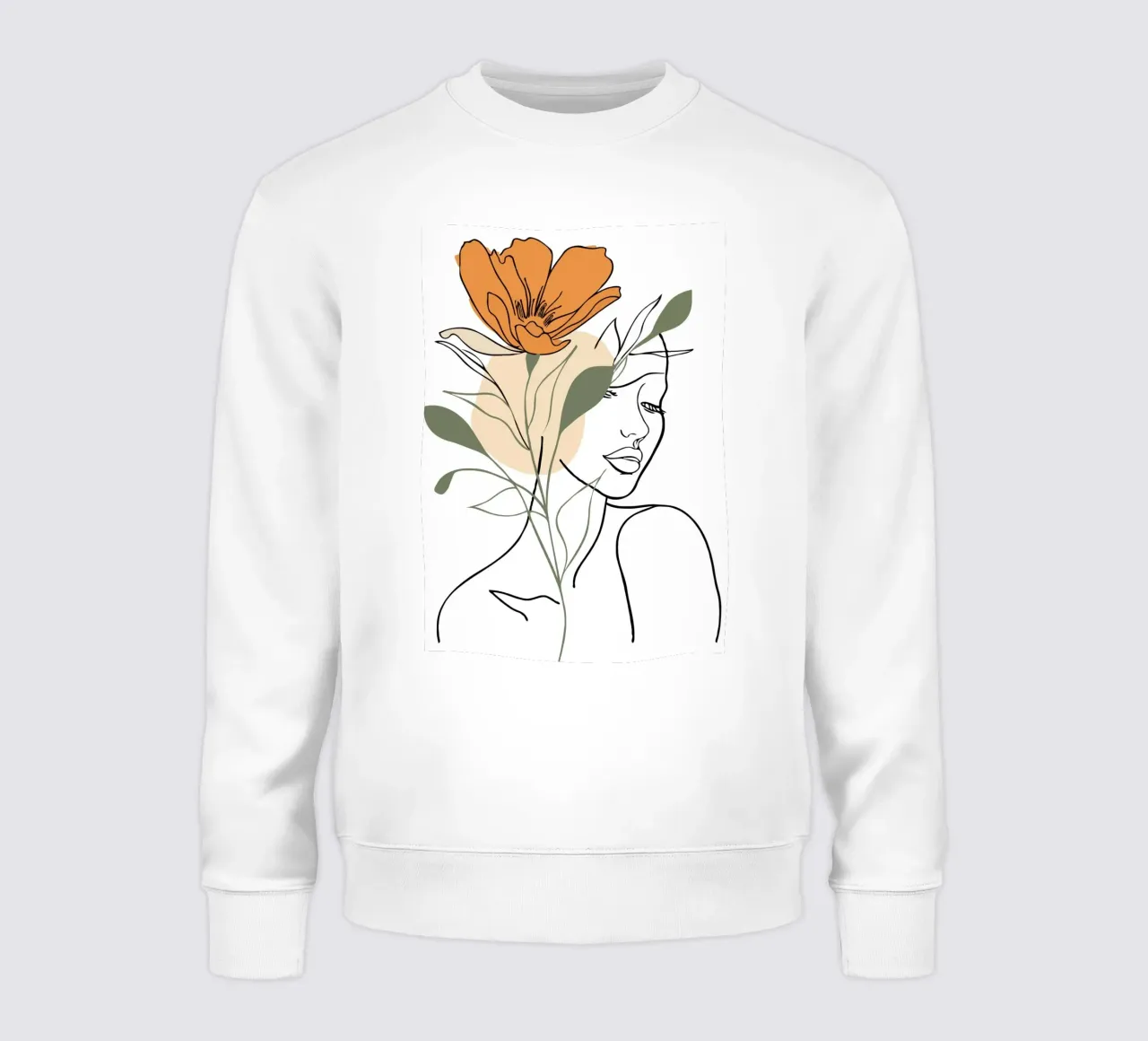 Serene face intertwined with a large orange flower Sweatshirt von LisaArtes