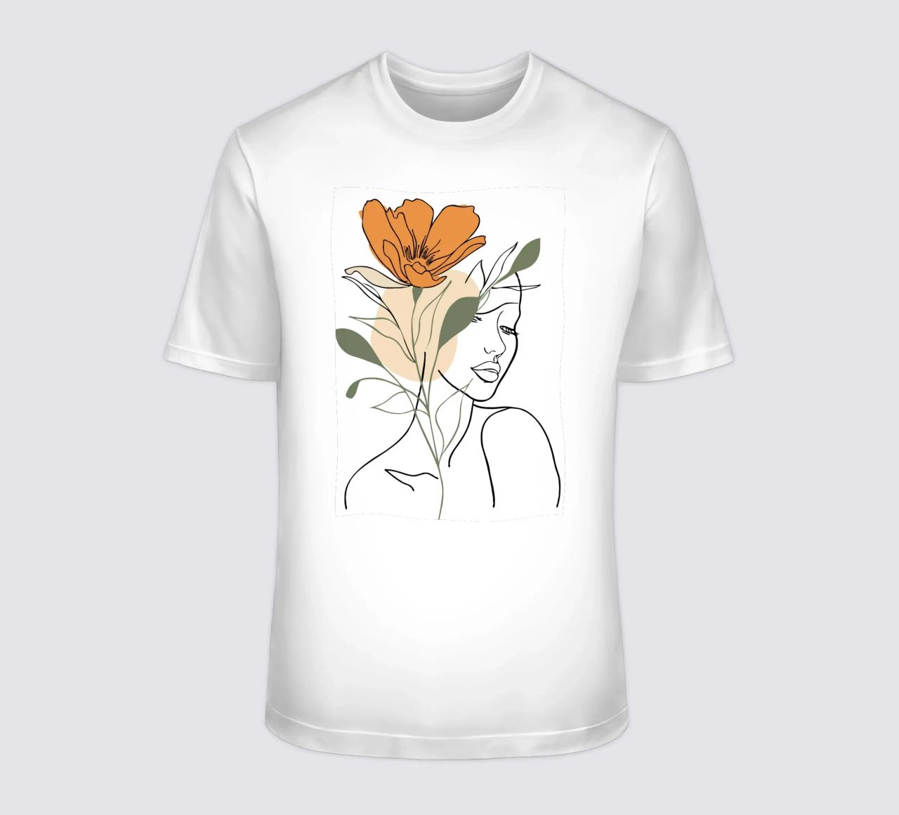 Serene face intertwined with a large orange flower t-shirt da LisaArtes