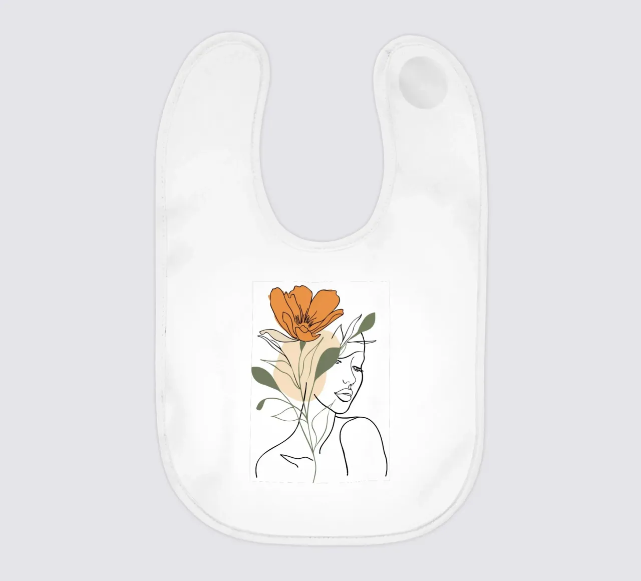 Serene face intertwined with a large orange flower babero de LisaArtes