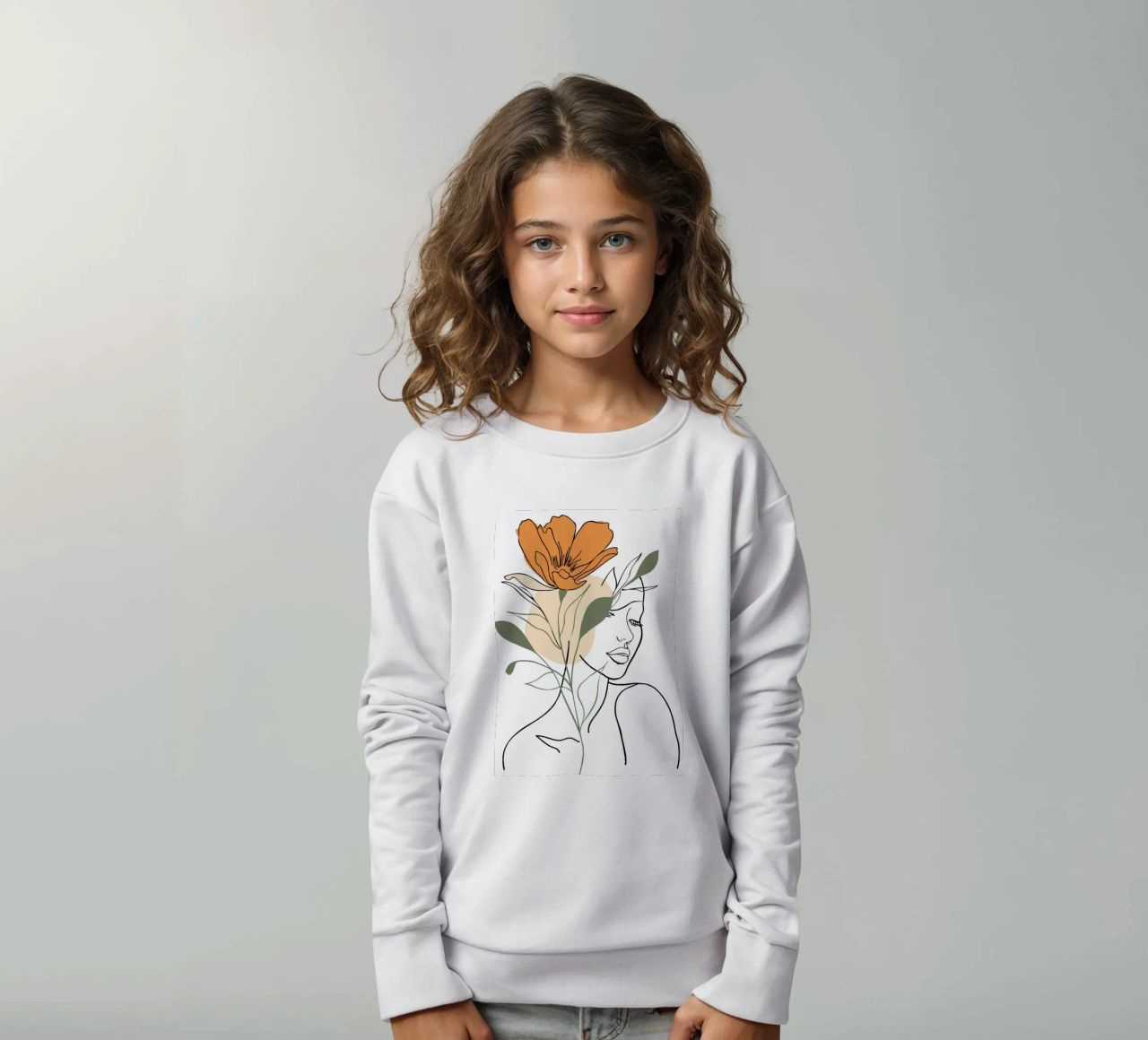 Serene face intertwined with a large orange flower felpa bambino da LisaArtes