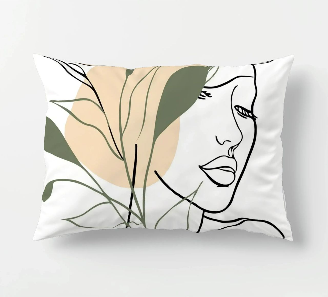 Serene face intertwined with a large orange flower cuscino da LisaArtes