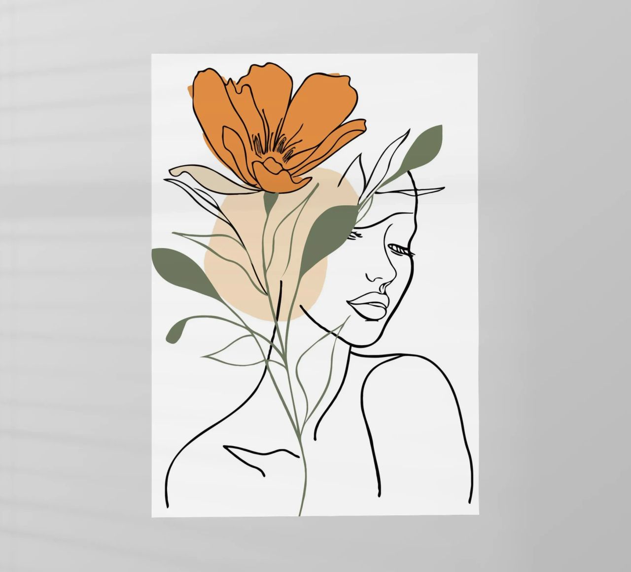 Serene face intertwined with a large orange flower pellicola backlit da LisaArtes