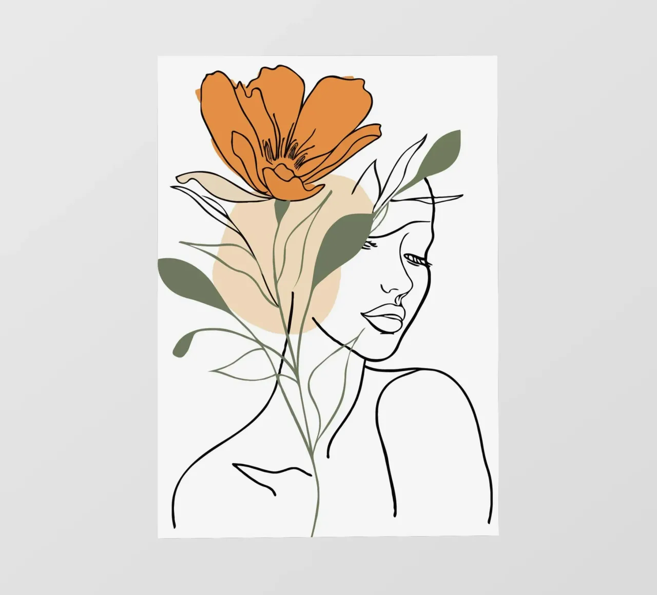 Serene face intertwined with a large orange flower pellicola backlit da LisaArtes