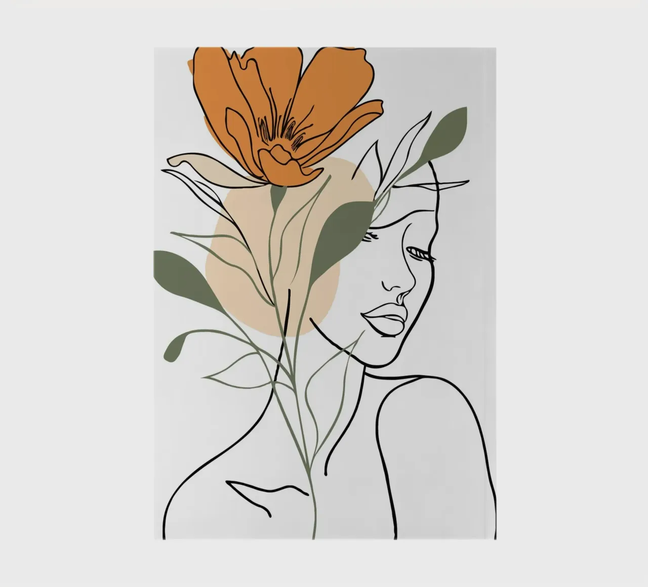 Serene face intertwined with a large orange flower notebook by LisaArtes