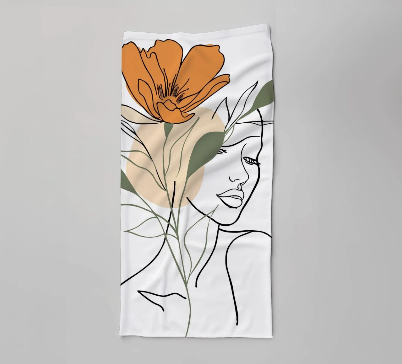 Serene face intertwined with a large orange flower asciugamano da bagno da LisaArtes