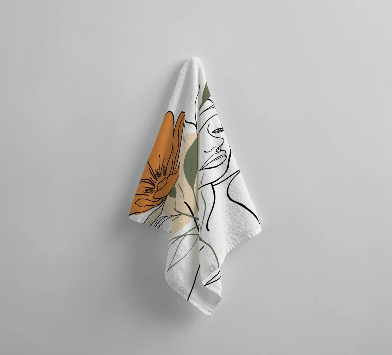 Serene face intertwined with a large orange flower toalla de baño de LisaArtes