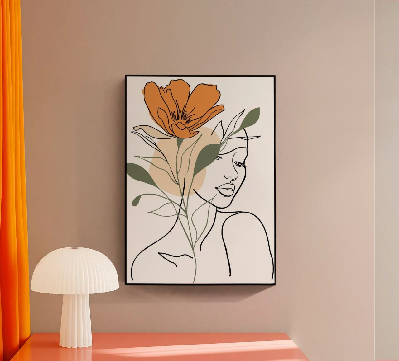 Serene face intertwined with a large orange flower plexiglass da LisaArtes