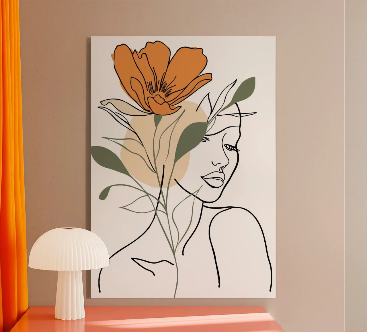 Serene face intertwined with a large orange flower plexiglass da LisaArtes