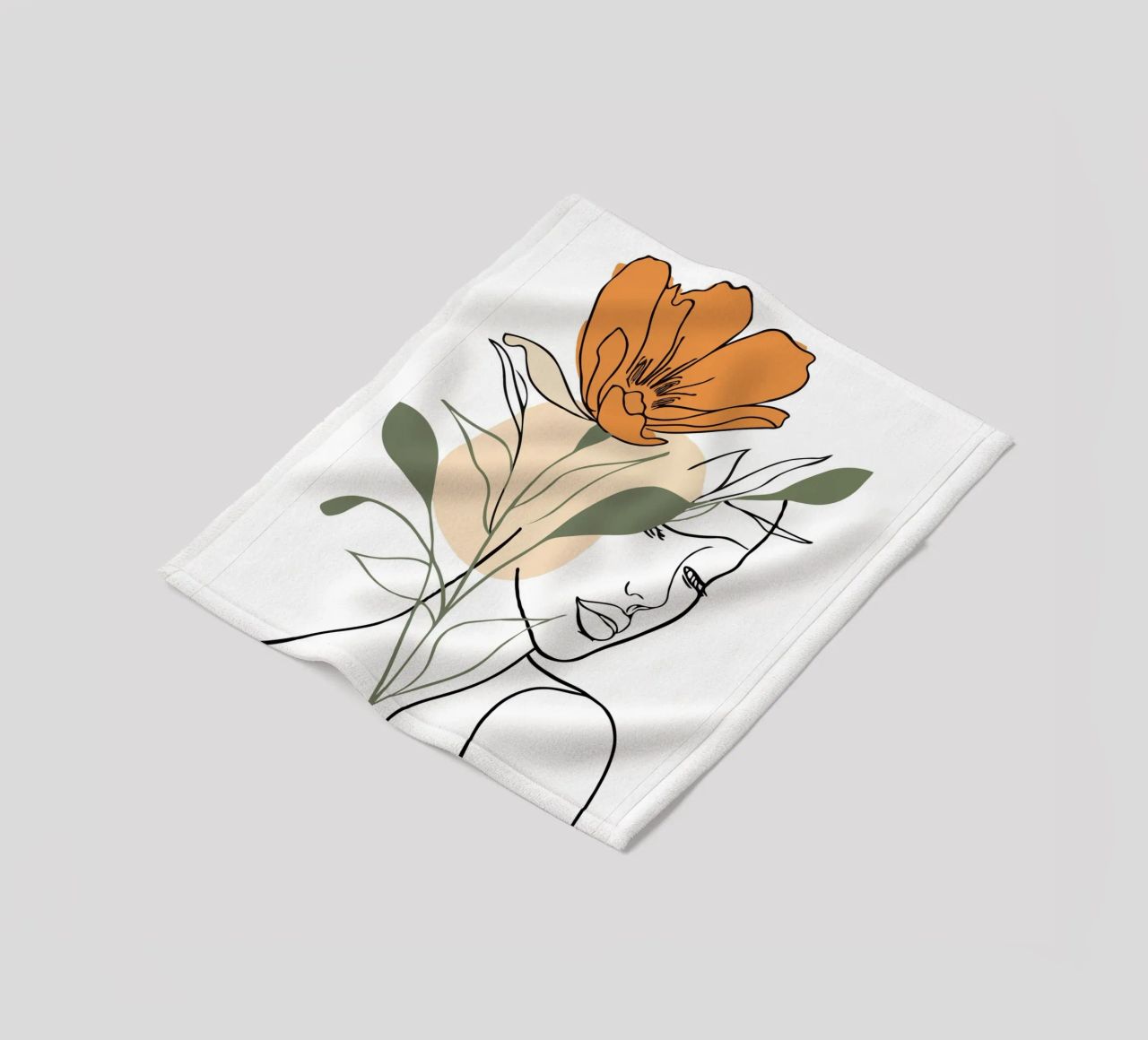 Serene face intertwined with a large orange flower coperta in pile da LisaArtes