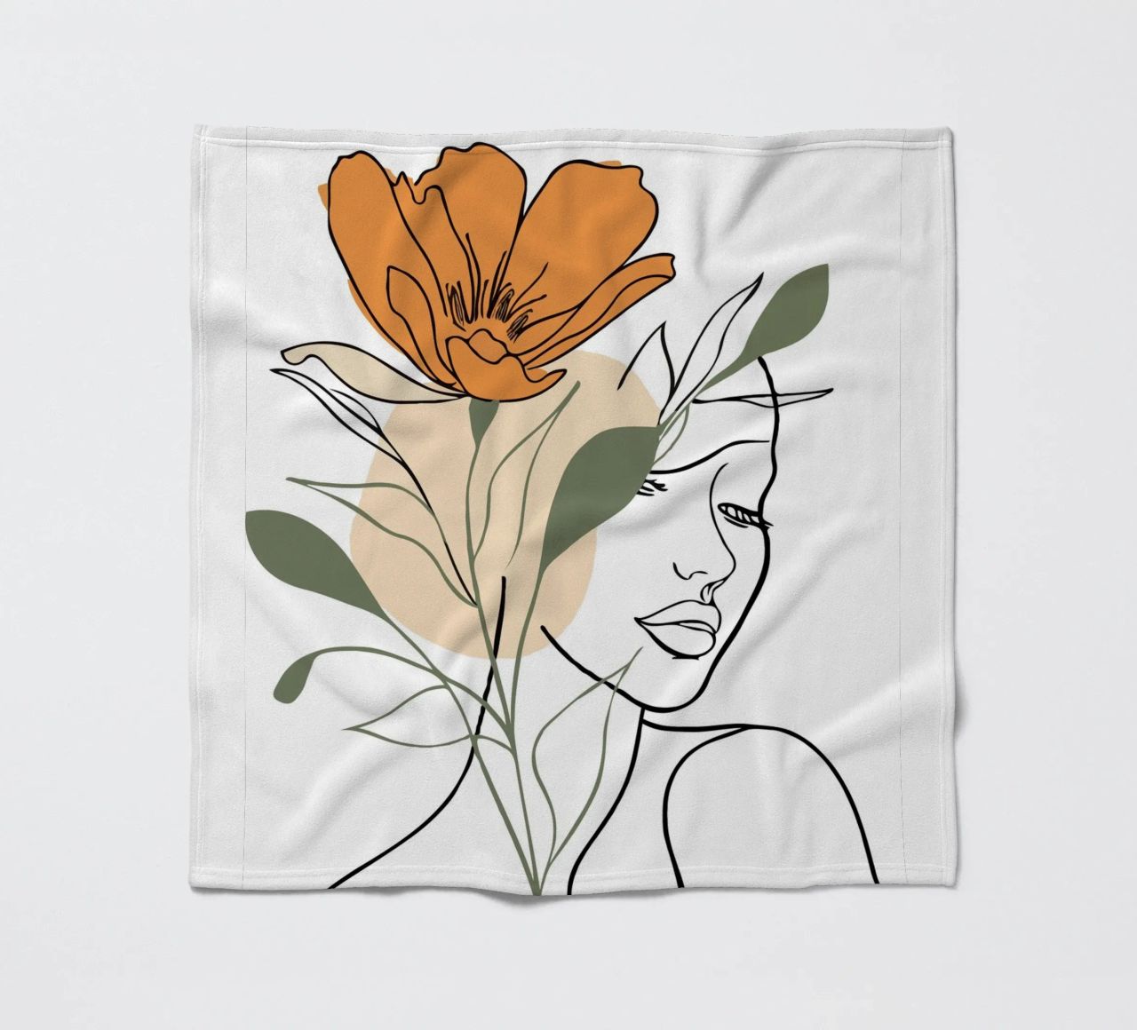 Serene face intertwined with a large orange flower coperta in pile da LisaArtes