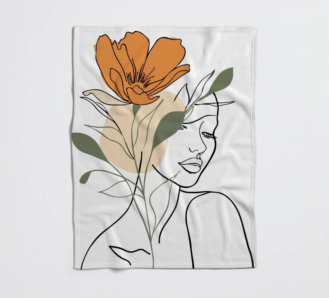 Serene face intertwined with a large orange flower coperta in pile da LisaArtes