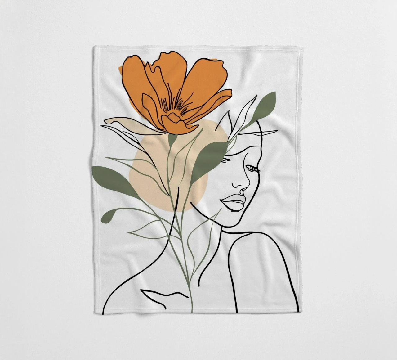 Serene face intertwined with a large orange flower coperta in pile da LisaArtes
