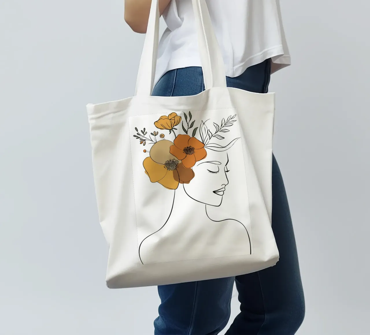 Woman's profile with a serene expression borsa in juta da LisaArtes