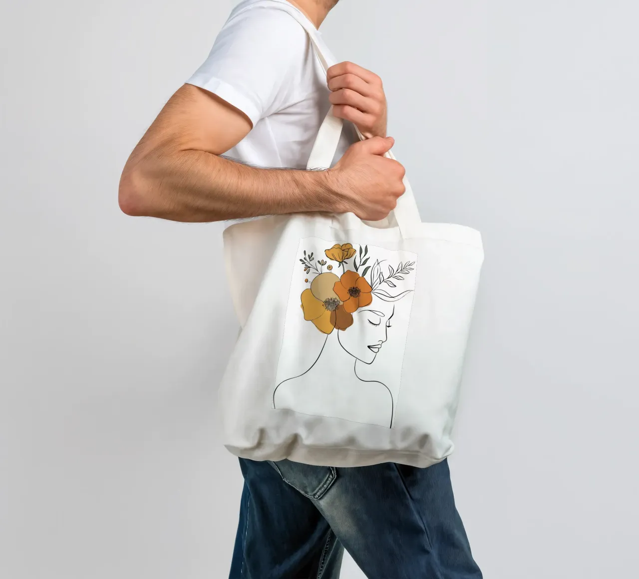 Woman's profile with a serene expression borsa in juta da LisaArtes