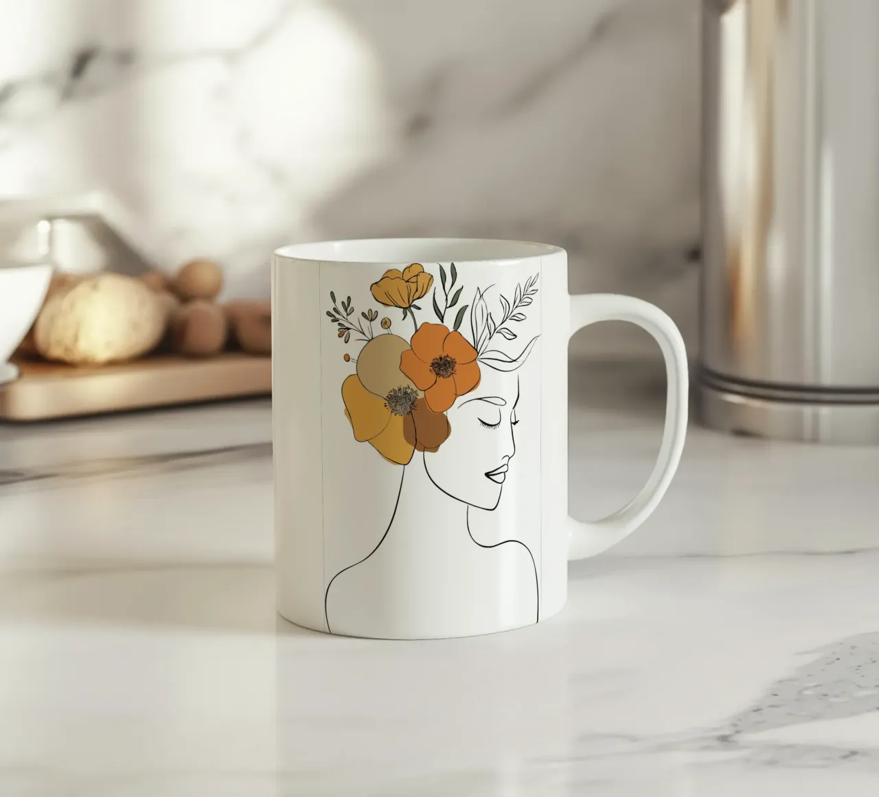 Woman's profile with a serene expression Keramik Tasse von LisaArtes